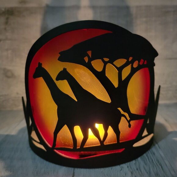 PartyLite African Safari Silhouette Metal & Glass Tea Light Holder - Picture 1 of 8